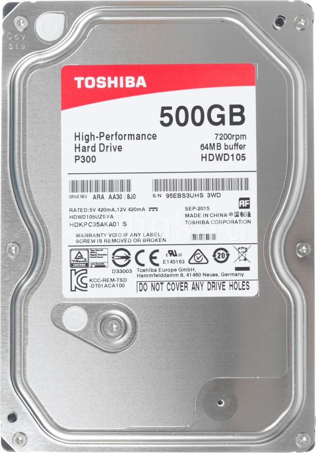 500GB Toshiba HDWD105UZSVA P300 (3.5", SATAIII, 7200rpm, 64Mb)